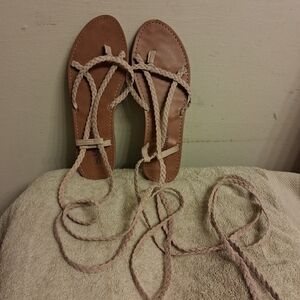 Womena SANDALUP Braided Tan Sandals Wraparound Size 8